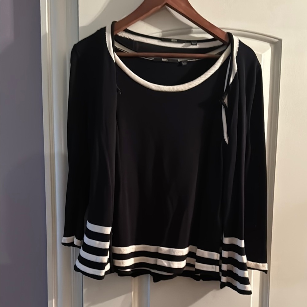 Hugo Boss Black and White Striped Sweater Set